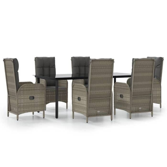 VidaXL Garden Dining Furniture and Cushions 7 Pcs Black and Grey Rattan 3185203