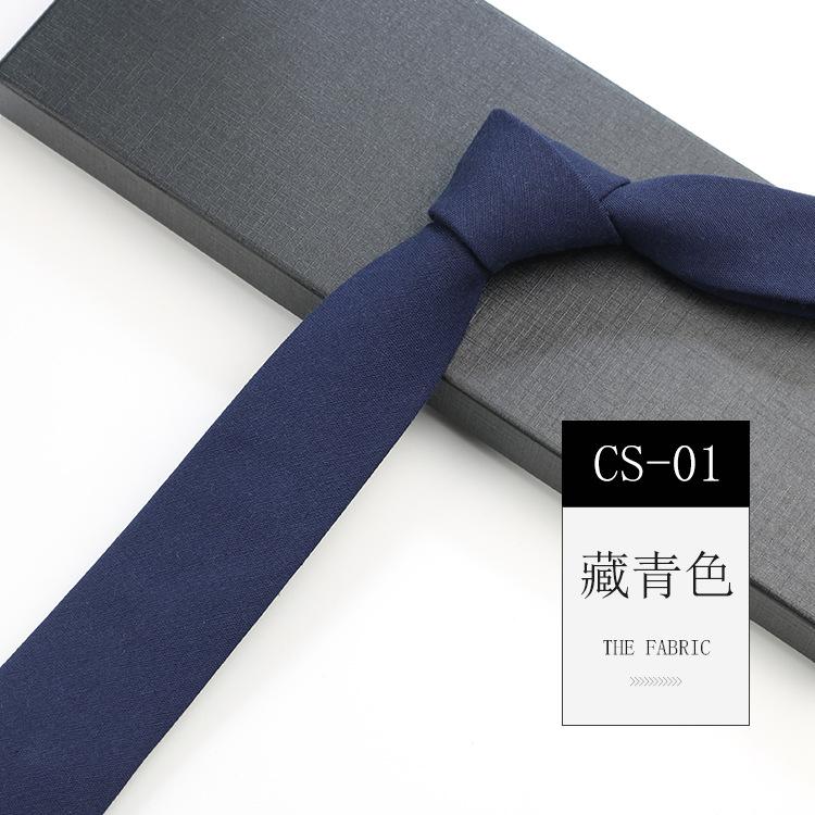 Men'S Tie Narrow 6Cm Hand-Made Cotton Casual Professional Shirt Literary And Simple Women'S College Pure Black Tie