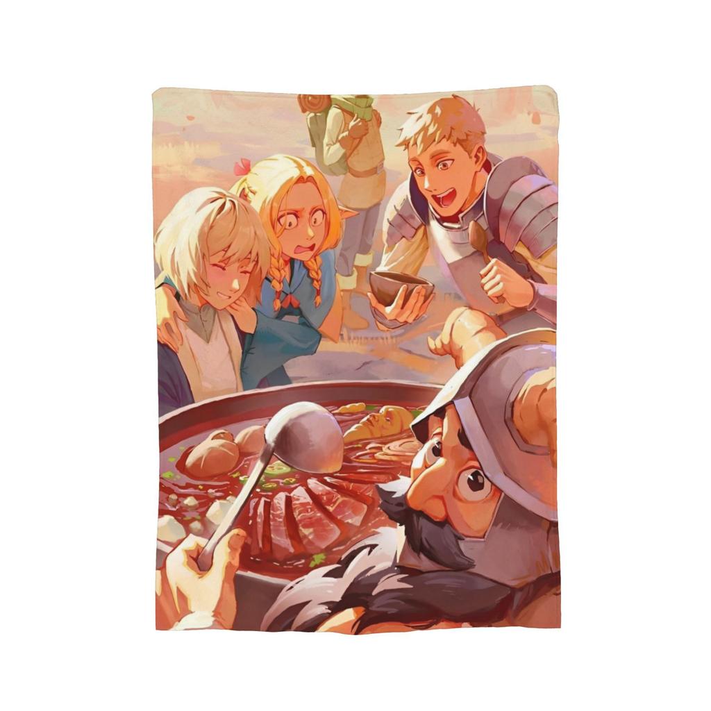 Dungeon Meshi Marcille Laios Flanelldecke Lecker im Verlies Lustige Überwurfdecke für Zuhause Hotel Sofa 200x150cm Teppichstück,