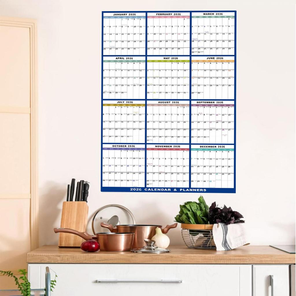 Large Wall Calendar Dry Erase 12 Month Wall Calendar Planner 2026 24 X 36 Inch Yearly Schedule Organizer for Indoor Home Fridge