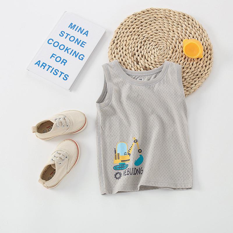 Boys pure cotton vest summer children's mesh hurdle girl baby sling little boy summer middle and older children's vest