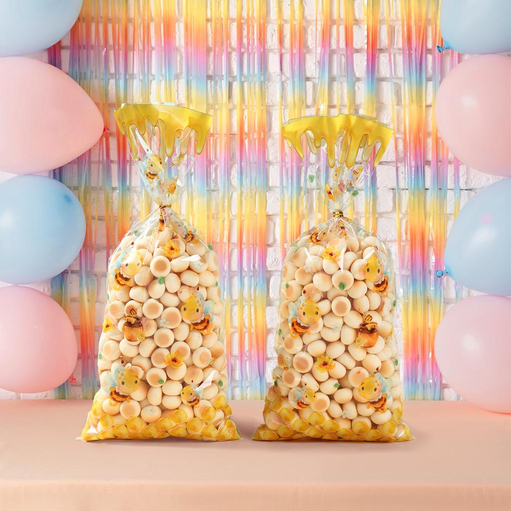Bee Candy Bags Happy Birthday Party Decor Kids Favors Gifts Cookie Bags Transparent Plastic Candy Bags Birthday Party Supplies