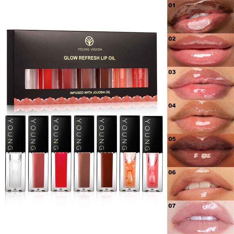 

7 цветов Mirror Lip Oil Set Beep Lip Liquid Lipstick Увлажняющий и увлажняющий блеск для губ Pearl Hydrating Nude Lip Gloss