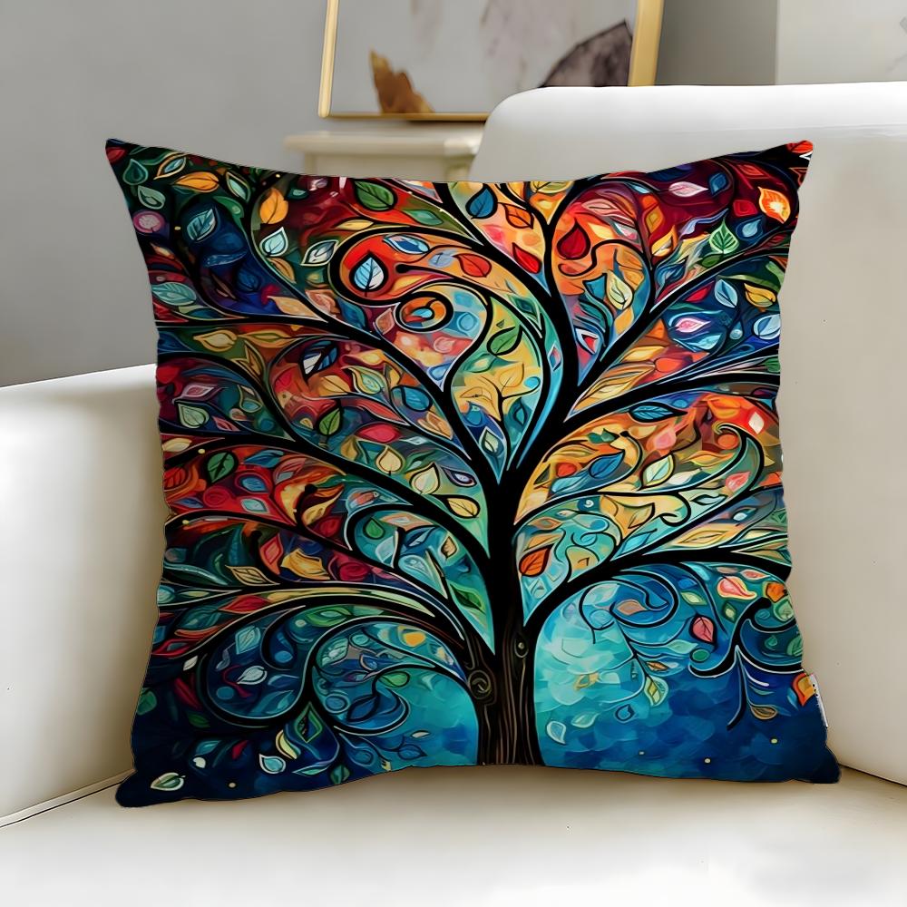 classic theme Colored Tree Cushion Cover Soft EasyWash Pillow Case Versatile for Couch Bed Travel and Office
