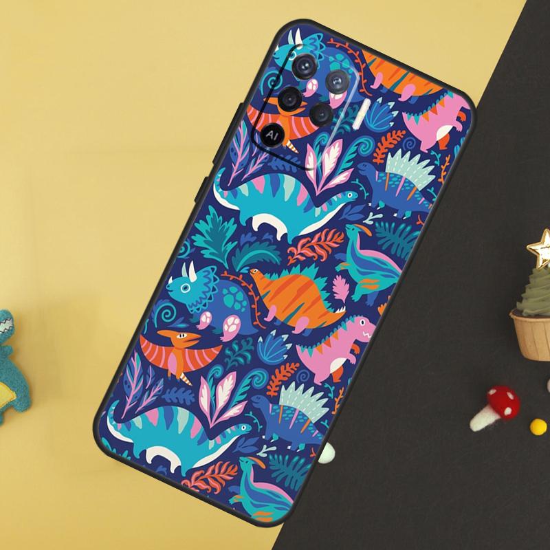 Cute Dino Dinosaur Case For Oppo A80 A60 A40 A54 A74 A94 A18 A38 A58 A78 A98 A96 A76 A16 A15 A17 A57 A5 A6 Pro