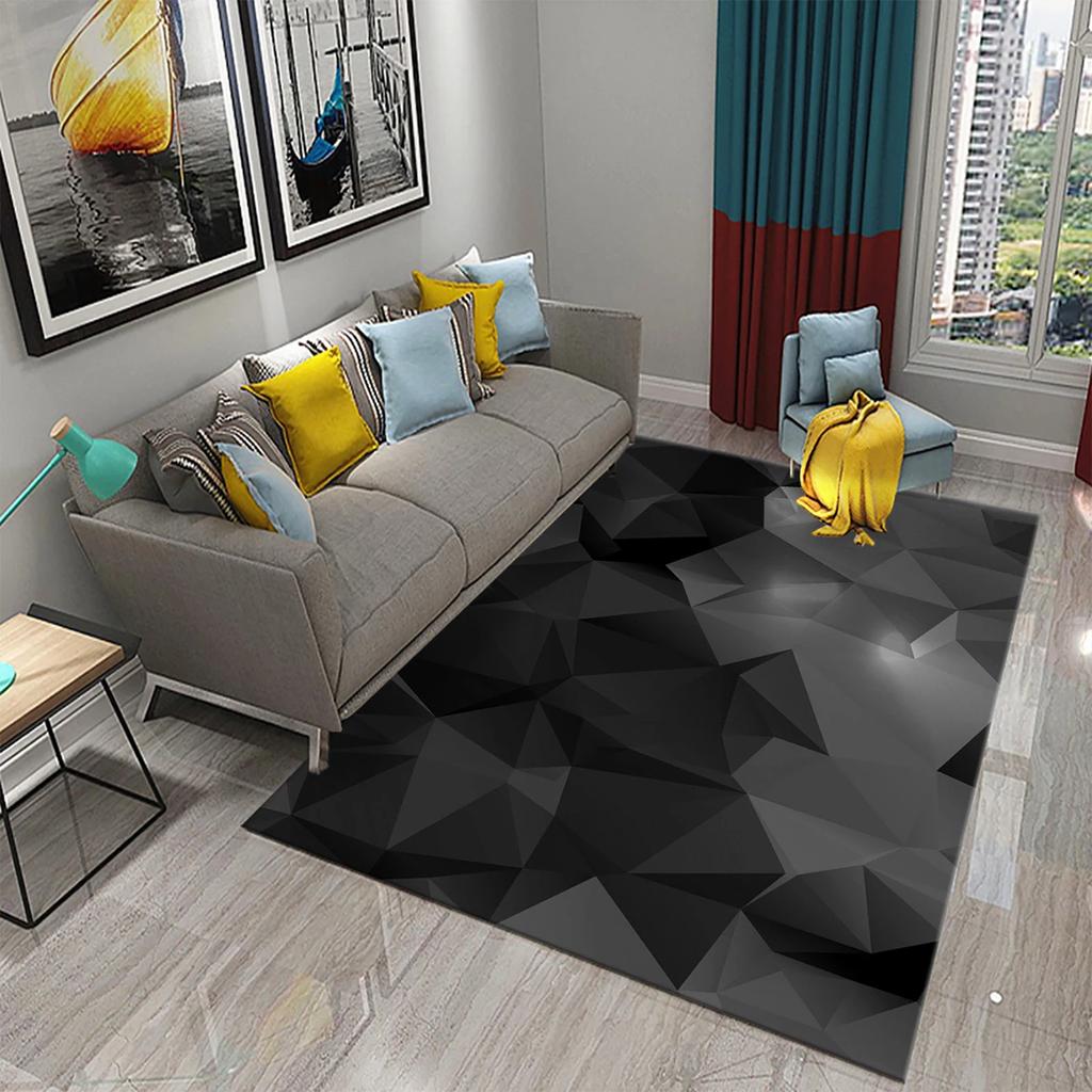 Glänzender Diamant Schwarz Teppich Kreatives Design Teppich für Erwachsene Modern Abstrakt Geometrische Teppiche Schlafzimmer Wohnzimmer Bereich Dekor Fußmatte