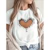 European Size Elegant Black Short Sleeve T-Shirt with Heart Cutout & Rhinestone Detail - Lightweight Stretch Round Neck Blouse for Casual, Daily Wear