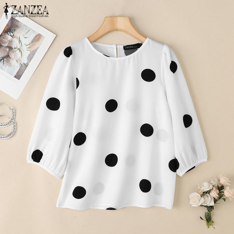 ZANZEA Polka Dot Print Summer Casual 3/4 Sleeve Women Blouse
