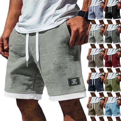Men Knit Shorts with Drawstring Adjustable Waistband Casual Fit Patchwork Design Soft Fabric for Daily Wear