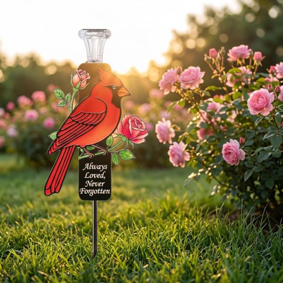 Garden Decorative Lights Solar-Powered with Large Capacity Battery All-Metal Memorial Stake Light with  LED for Cemetery Garden Decoration
