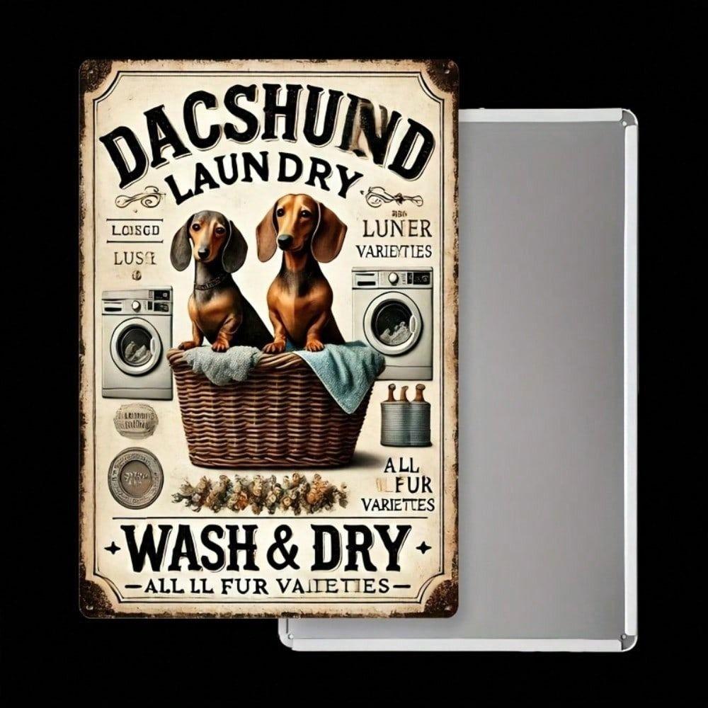 Retro Dachshund Wash Dry Metal Poster Laundry Wall Decor