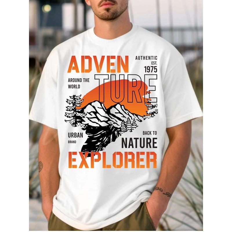 Мужская белая футболка для приключений, европейский размер:    Исследователь природы - Аутентичный 1975 года  Городской стиль S белый