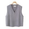 2026 Spring Korean V-neck Cable Knit Vest: Women's Plus Size Sleeveless College Style Layering Tank Top Shrug