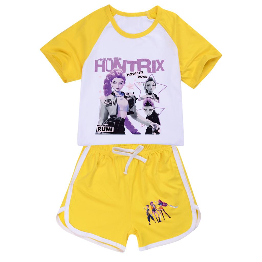 5105 Kids Girls POP Rumi Zoey Mira Print T-shirt Shorts Sport Tracksuit Clothes Set