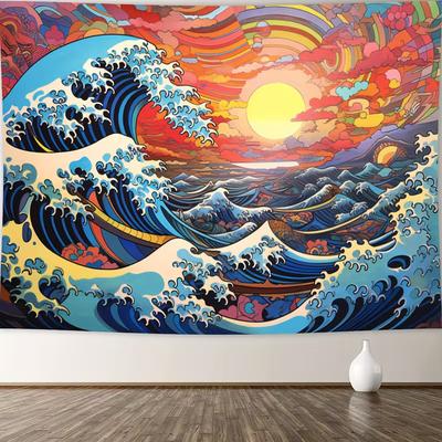 2D Printing Psychedelic Great Wave Tapestry for Wall Decoration