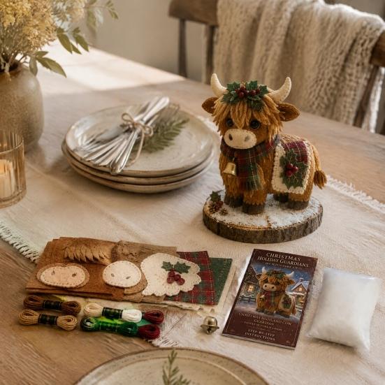 Layered Fabric Sewing Patterns Christmas Animals Patchwork Kit for Adults Beginners, DIY Holiday Textile Art Kits Craft Set Home Decoration, Handmade