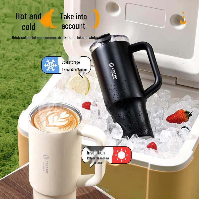 FUGURNG BESTJOY 1000ml Isolierter Doppel-Getränkebecher mit Griff