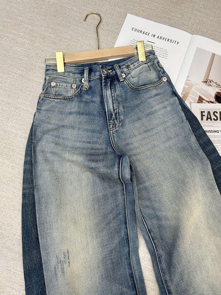 R.13 Autumn Retro Loose Wide-Leg Patchwork Denim Jeans