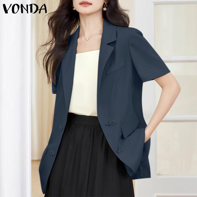 

VONDA Женский блейзер с коротким рукавом, повседневные свободные пальто