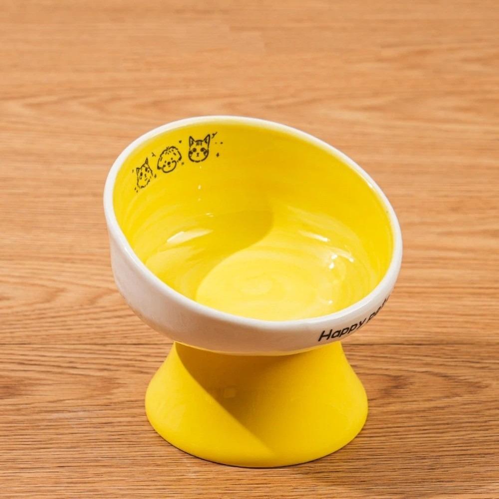 

Large Capacity Ceramic Cat Bowl High Footed Not Wet Mouth Cat Water Food Bowl Cartoon Pattern Neck Protector Pet Feeding Basin