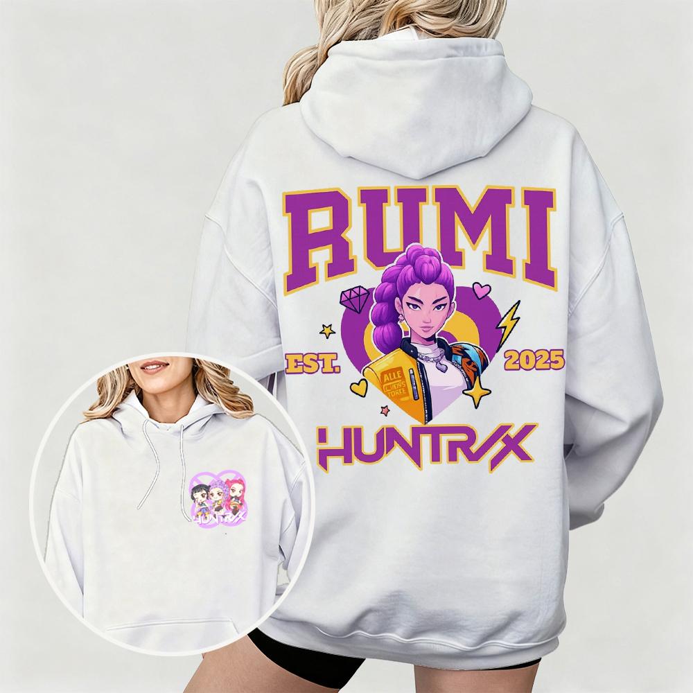 Women's KPop Demon Hunters Hoodie with Rumi Huntrx Graphic Character Perfect for Autumn Winter Casual Wear & Fan Merchandise