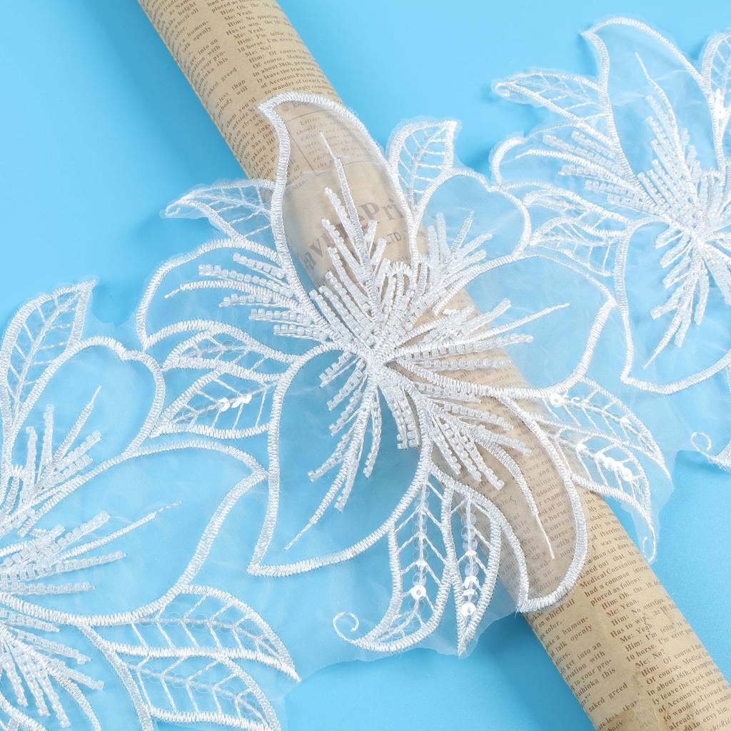 Bead Embroidery Mesh Bottom Embroidery Beads Lace Beads Embroidery Accessories Lace Fabric Wedding Dress Width 20Cm