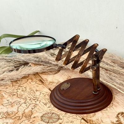 Magnifying Glass, Adjustable Brass Magnifier with Wooden Stand, Gift for Dad, Gift For Husband, Gift For Employees