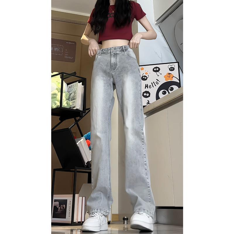 Women’s Smoky Grey High-Waisted Micro-Flare Jeans - 2025 Summer Style, American High Street Fashion XS