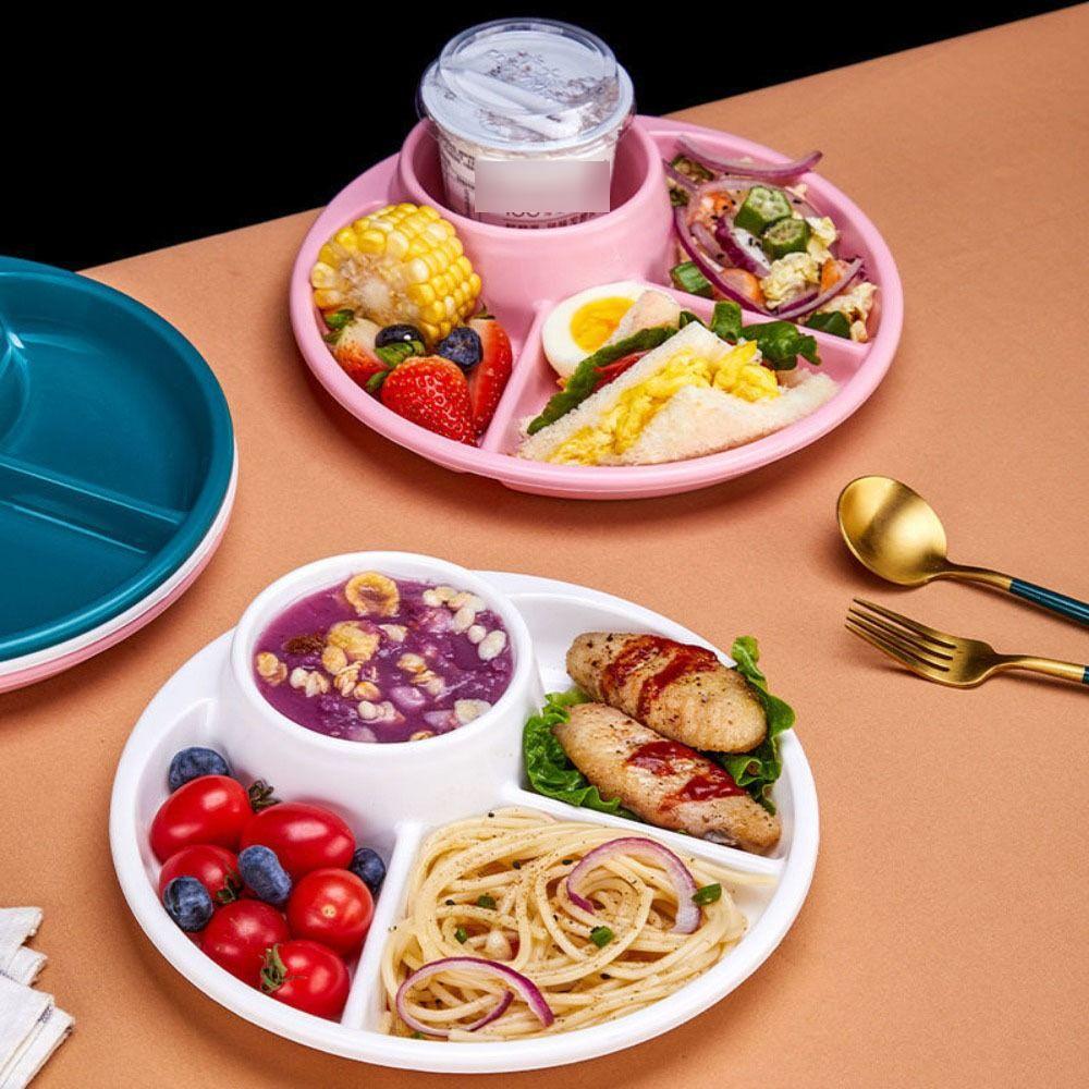 Plastic Dinner Divided Plates Round Breakfast Plate Compartment  Serving Tray  Fat Loss