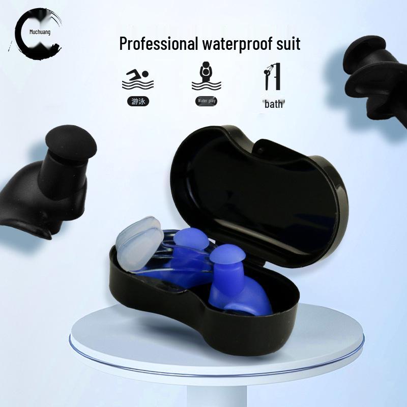 Silicone Waterproof Swimming and Diving Earplugs with Box - Adult Spiral Design