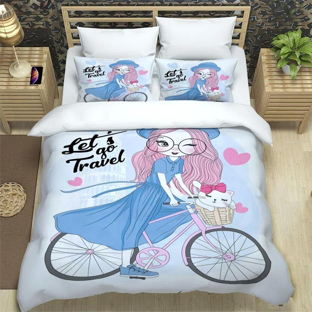 

Carton Girl art Print XL Beding Set Bedrom Soft Modern Bedspreads Comefortable Children Kids Soft Duvet Cover Comfortable Quilt Cover And Pilowcase 100*200cm Single