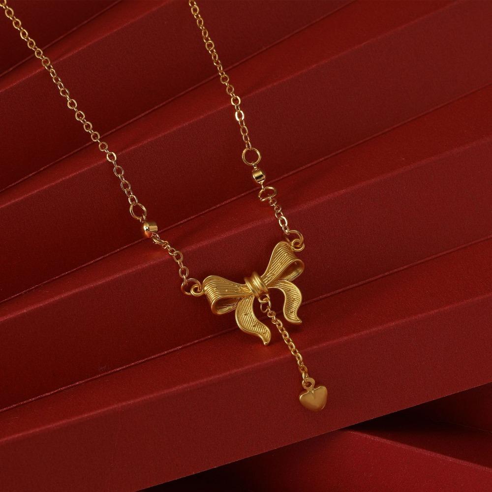 Fashion Sweet Gold Color Stainless Steel Bowknot Bracelet Necklace for Women Temperament Pearl Long Tassel Princess Jewelry Sets