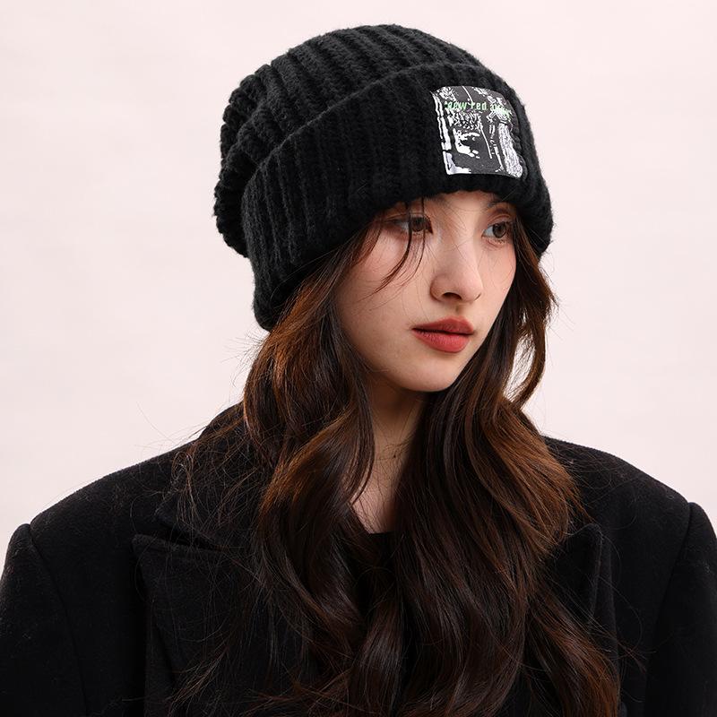 Japanese couple wool pile hat men's and women's autumn and winter versatile Korean version knitted hat warm big head loose hat