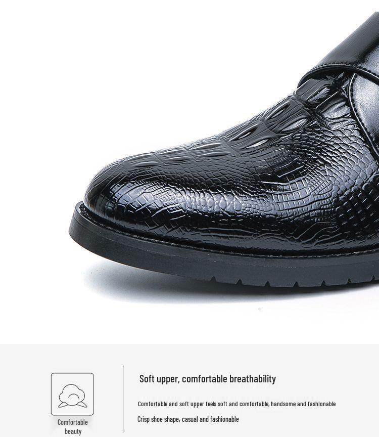 Men's Formal Crocodile Pattern Monk Strap Slip-On Shoes for Weddings and Business