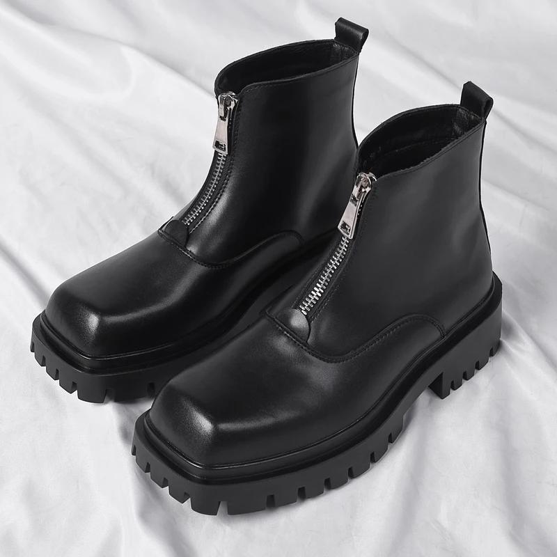 High Quality Casual Leather Men Thick Bottom Designer Shoes British Style High Top Dress Shoes New Fashion Round Toe Ankle Boots