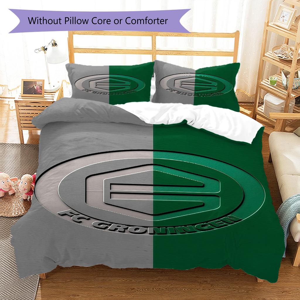 FC Groningen Pattern Bedding Quilt Set Quilt Cover Pillowcase Home Decoration Birthday Gift (1 * Duvet Cover + 2 * Pillowcase, Without Core)