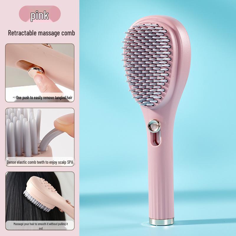 Retractable Anti-static Magic Comb: One-Key Fluffy Hair & Scalp Cleaner with Press-Type Massage