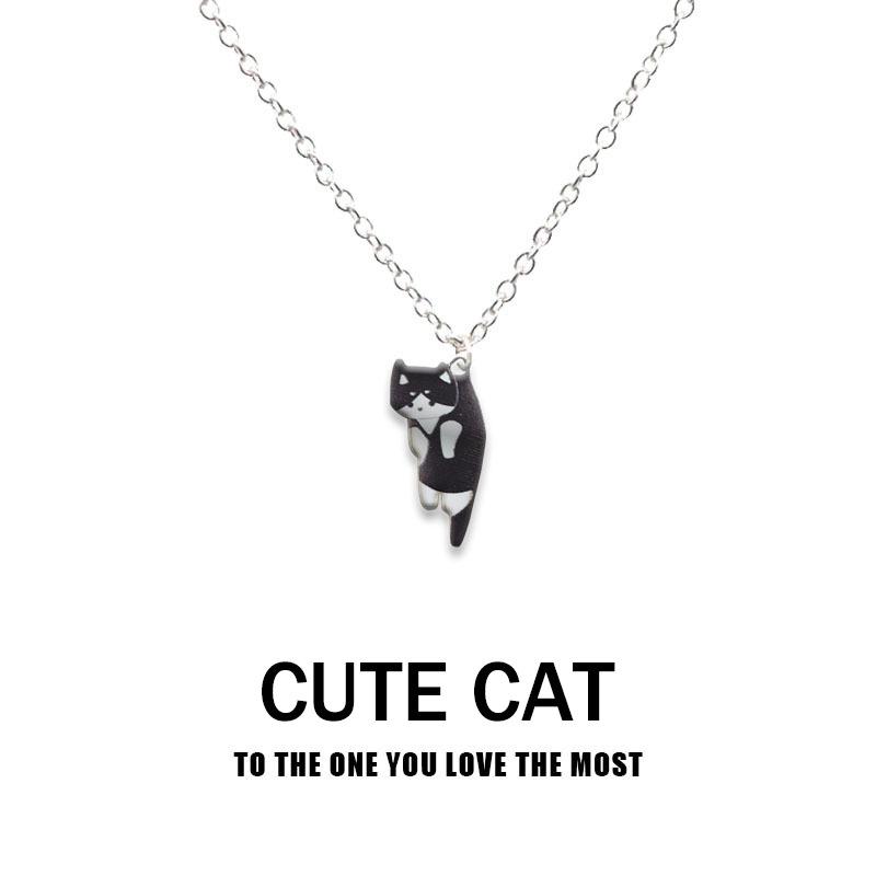 Hot-selling Creative and Fashionable Lazy Cartoon Cat Pendant Necklace Printed Tabby Cat Colorful Kitten Pendant Necklace