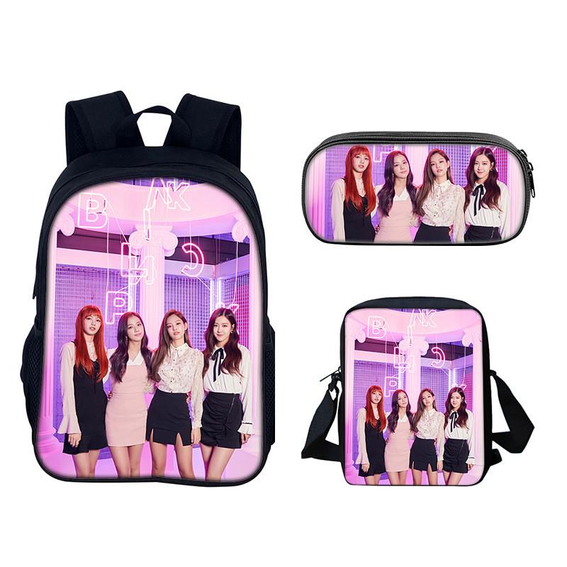 Set de Mochila Estudiantil Blackpink con Material de Nylon y Diseño Creativo para Uso Diario