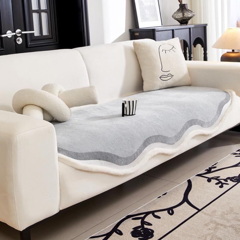 Plush Edge Special-Shaped Sofa Cushion Anti-Skid Irregular Straight Row Seat Cushion One Piece Dust-Proof Cover Universal Cover For All Seasons