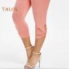 Women Leggings Mid-rise High Elasticity Cropped Pants Solid Color High Waist Yoga Pants Petal Cuffs Slim Fit Yoga Leggings