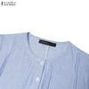 ZANZEA Women Casual Round Neck Loose Long Sleeve Stripe Dress