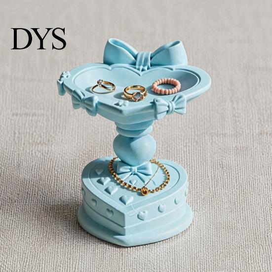 Dressing Table Accessory Heart Shape Jewelry Tray, with Bow Design, 3D Printed Desktop Storage Organizer, Macaron Color Tray Matte Finish Display