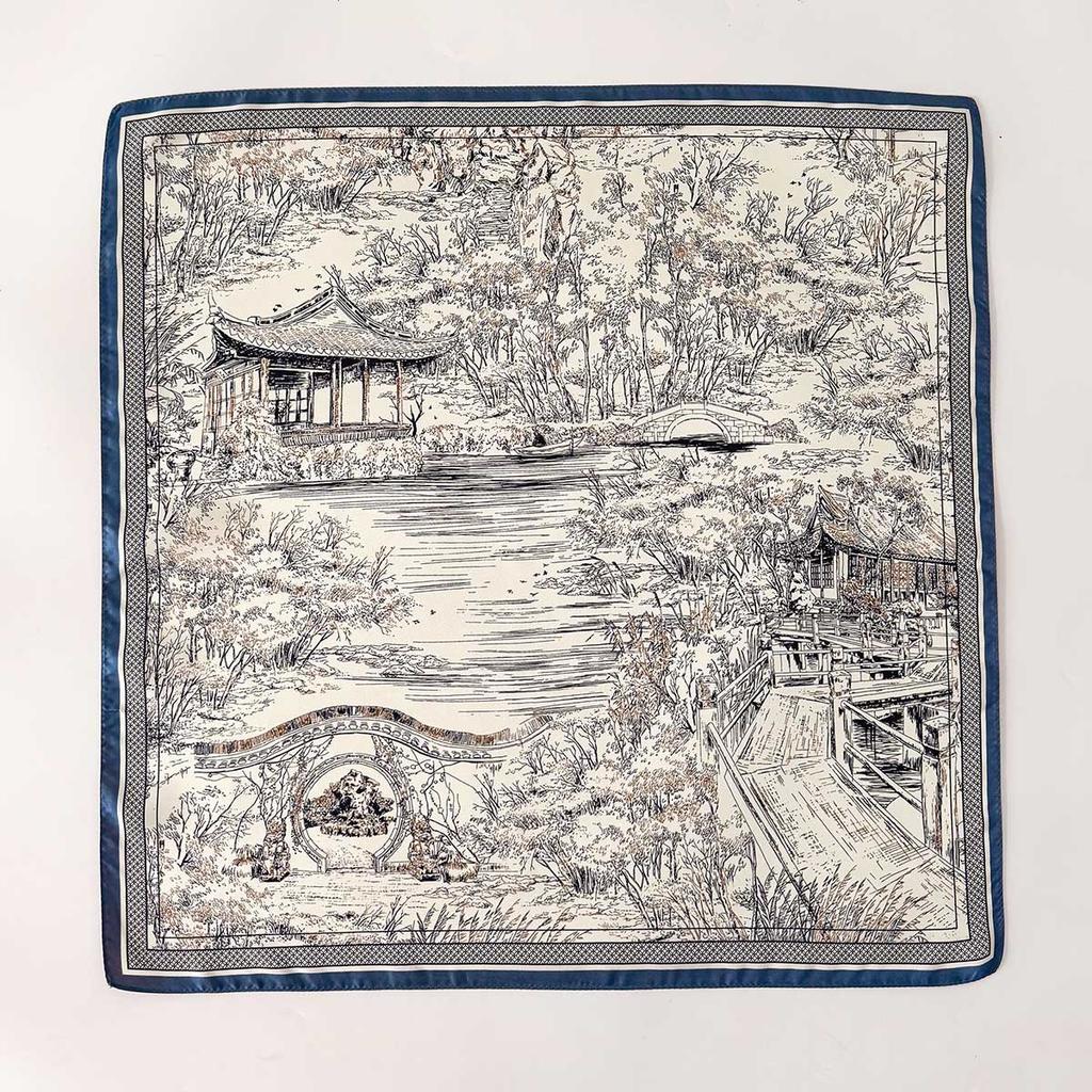 1116 Fashionable Silk Scarf Women's Spring and Summer Retro Style Plain Crepe Satin 111% Mulberry Silk Square Scarf Foreign Style Versatile Scarf