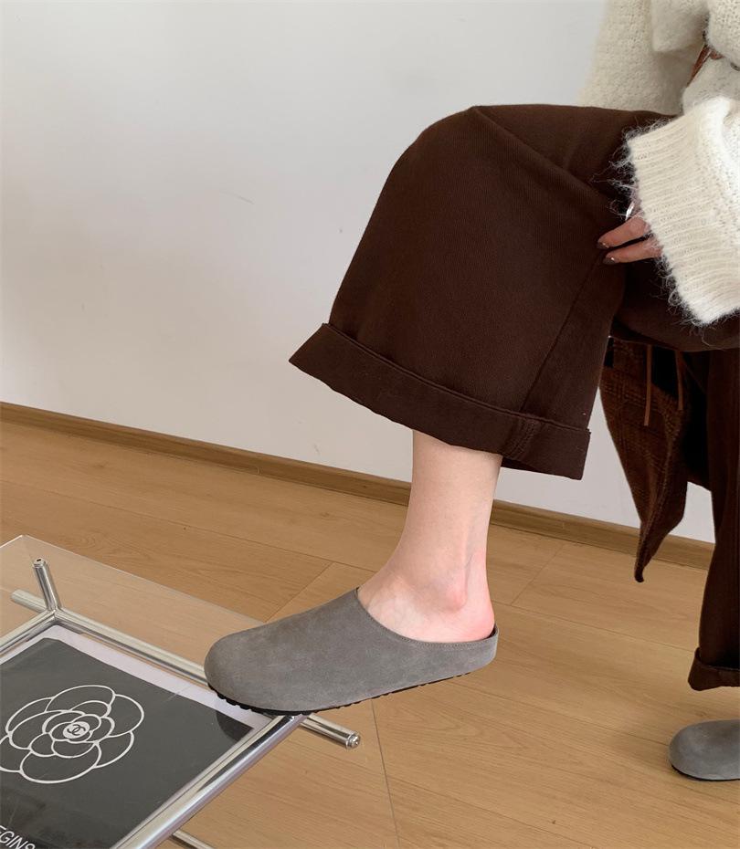 2025 autumn new shoes platform-soled retro one-pedal flat-soled lazy boken bag head half slippers women