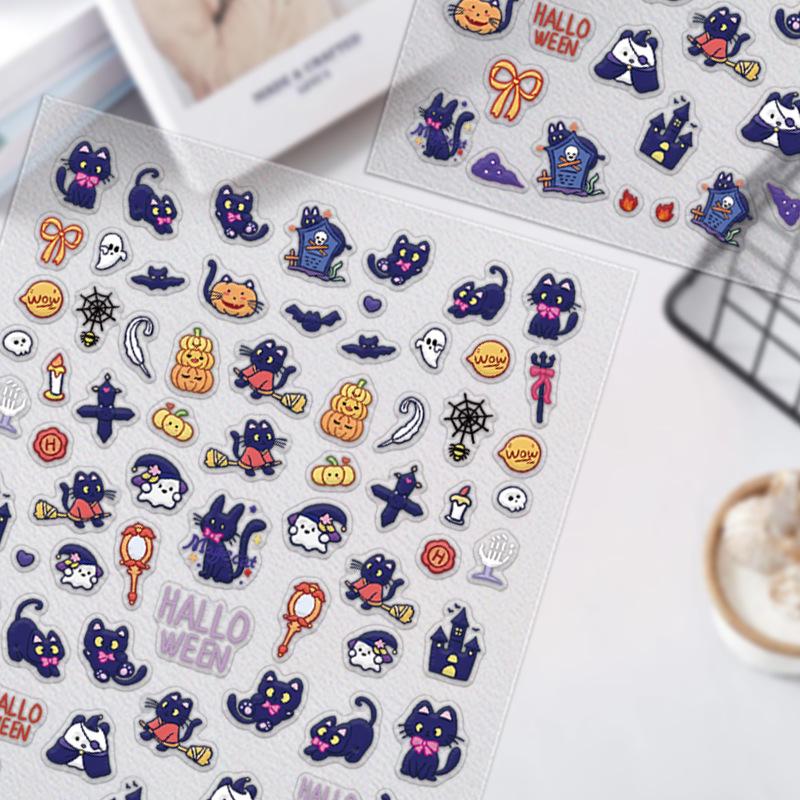 3D Embossed Dark Castle & Jack-o'-lantern Nail Art Stickers for Kids' Planners