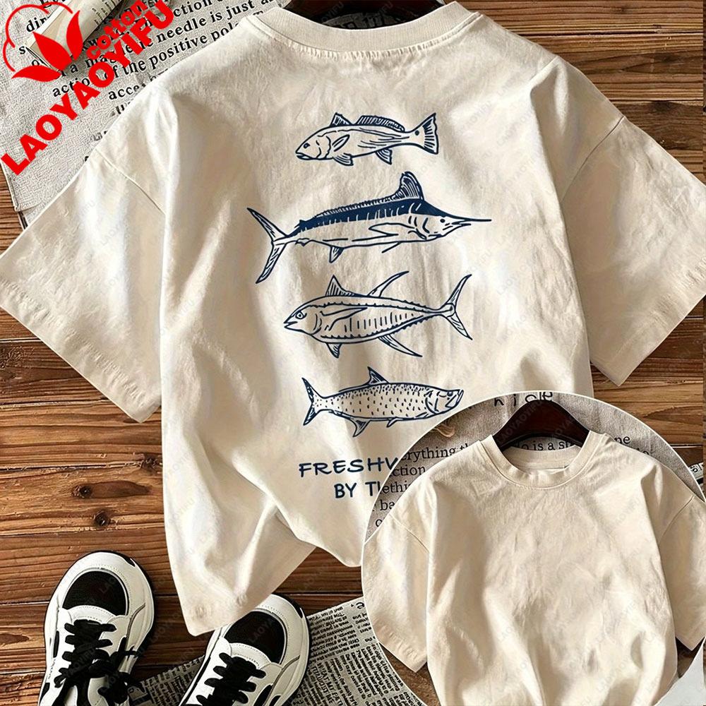 Fresh Catch Sea Fish Graphic TShirt Unisex Casual Cotton Short Sleeve Ocean Fishing Lover Tee Funny Outdoors High Quality Cotton