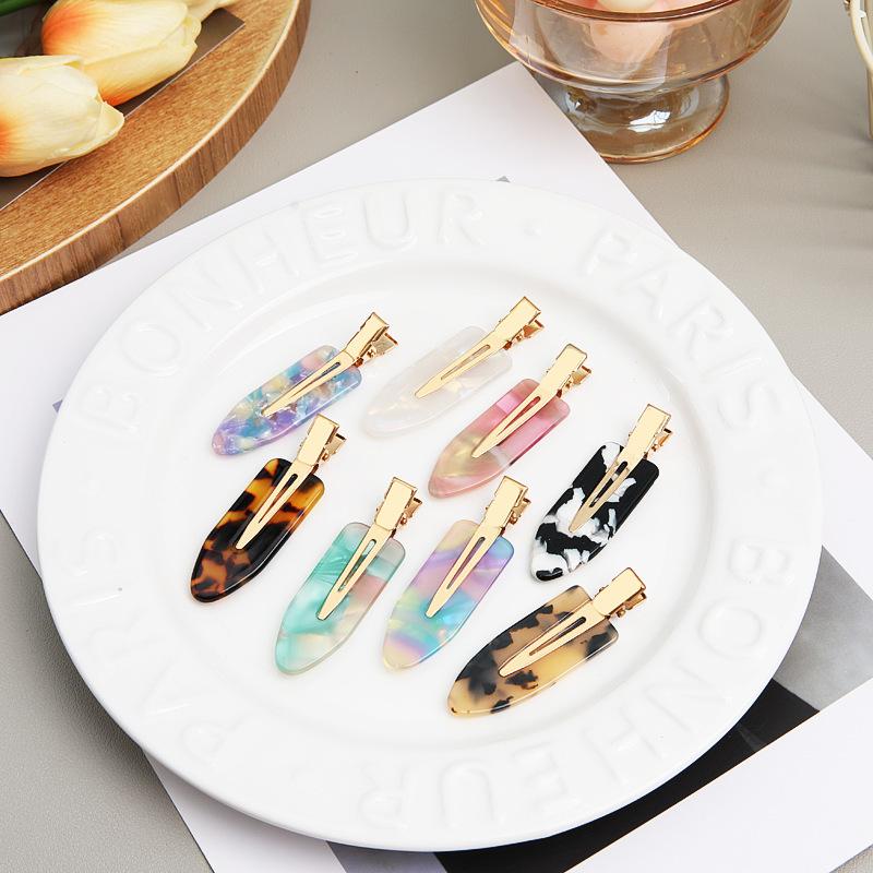 2Pcs No Crease Acrylic Hair Clips With Gold Metal Clasp And Marble Pattern Perfect For Daily Wear Party Hairstyling
