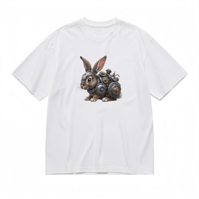 

Women s Classic T-Shirt Retro-Futuristic Bunny Artwork with Gear Details Tee 4XL