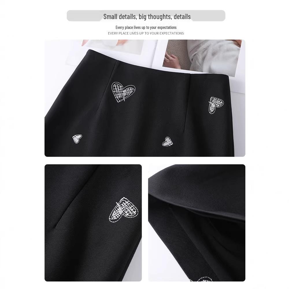 Elegant Heart Print Black Midi Skirt for Women - 2026 Spring/Autumn Age-Reducing Style